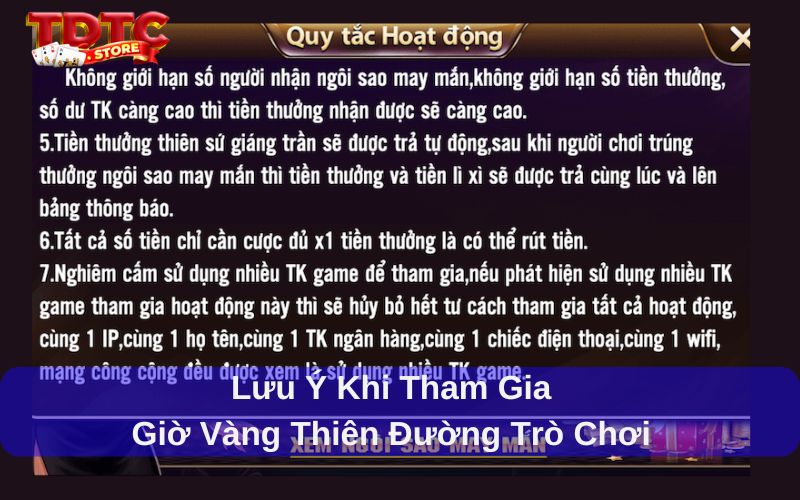 Giờ vàng Thiên Đường Trò Chơi - Săn thưởng khủng 2025 8 Lưu ý tham gia giờ vàng tại TDTC
