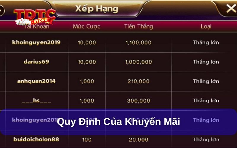 Bảng xếp hạng Thiên Đường Trò Chơi vinh danh người giỏi 7 Quy định ưu đãi TDTC