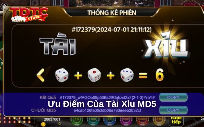 Tài xỉu MD5 - Trải nghiệm công nghệ cá cược minh bạch 9 Ưu điểm của tài xỉu công nghệ MD5 là mang đến sự minh bạch